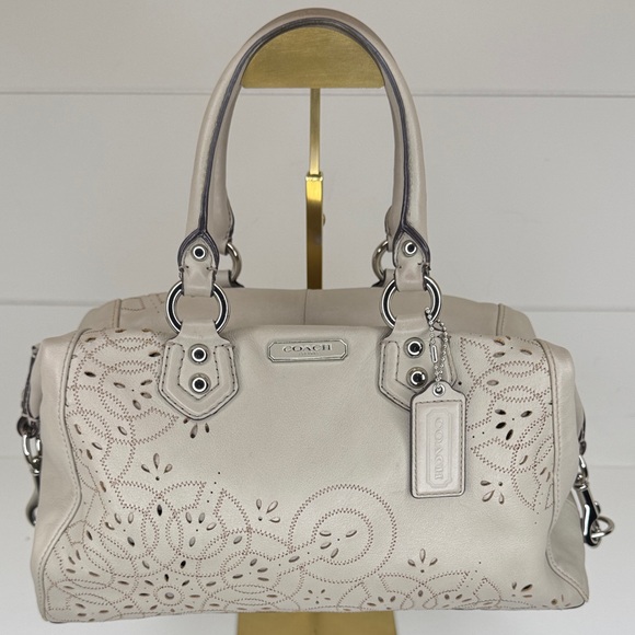 Coach Handbags - Coach Ashley Laser Cut Tossed Leather Satchel in Grey Taupe F22488 2013